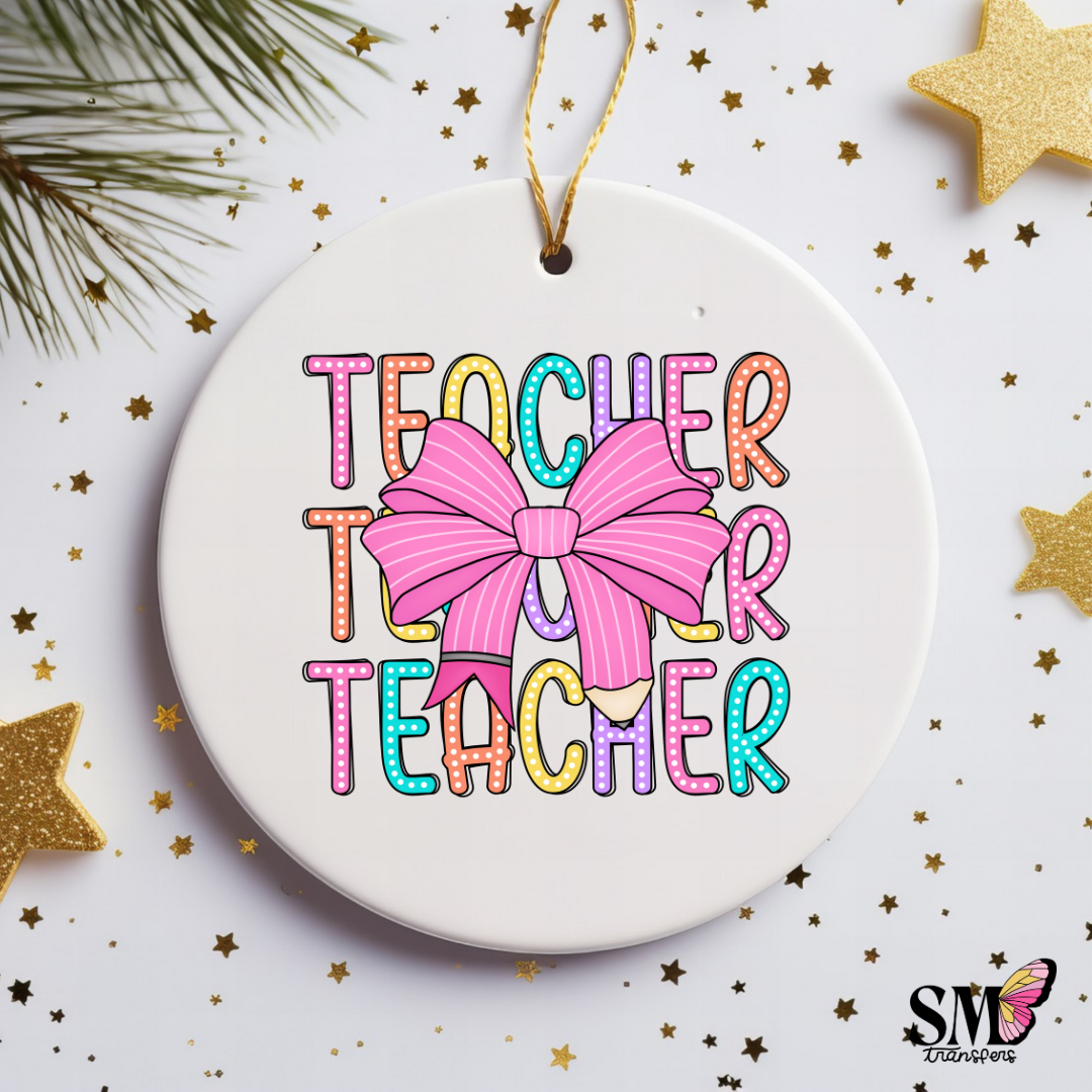 Coquette stacked teacher  ornament decal