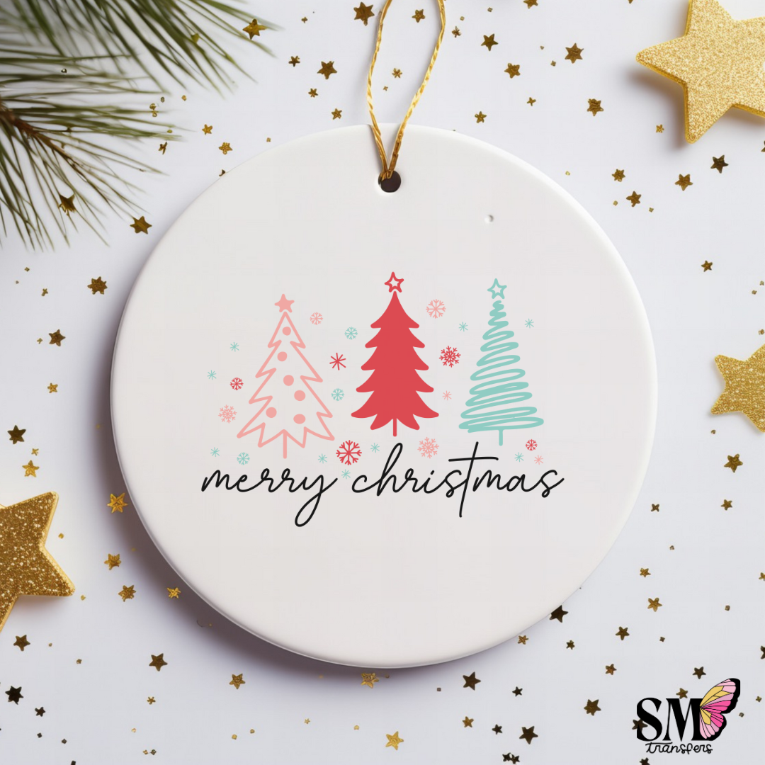 Merry Christmas hand drawn trees - ornament decal