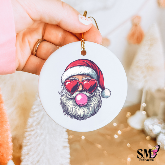 Santa blowing bubble gum- ornament decal