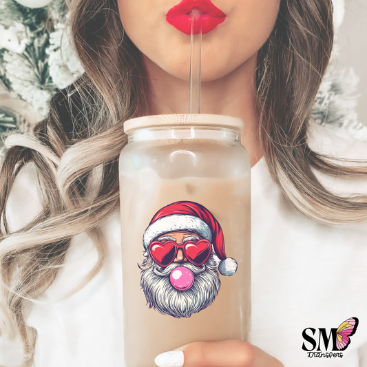 Santa blowing bubble gum cup decal