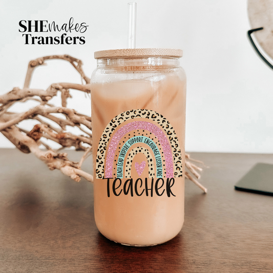 Teacher leopard print rainbow cup decal