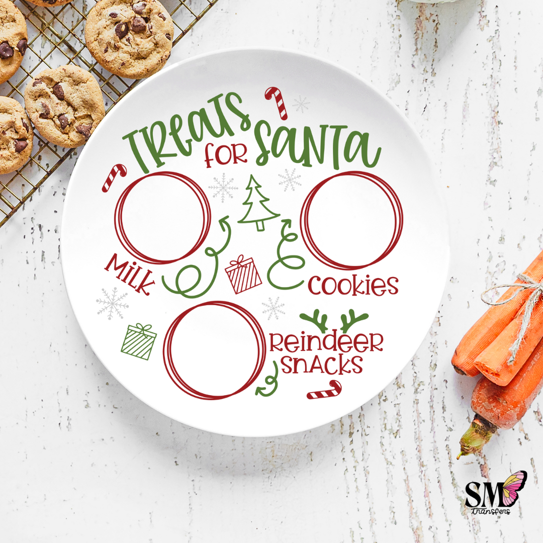 Red and Green Treats for Santa Tray - Circular Decal