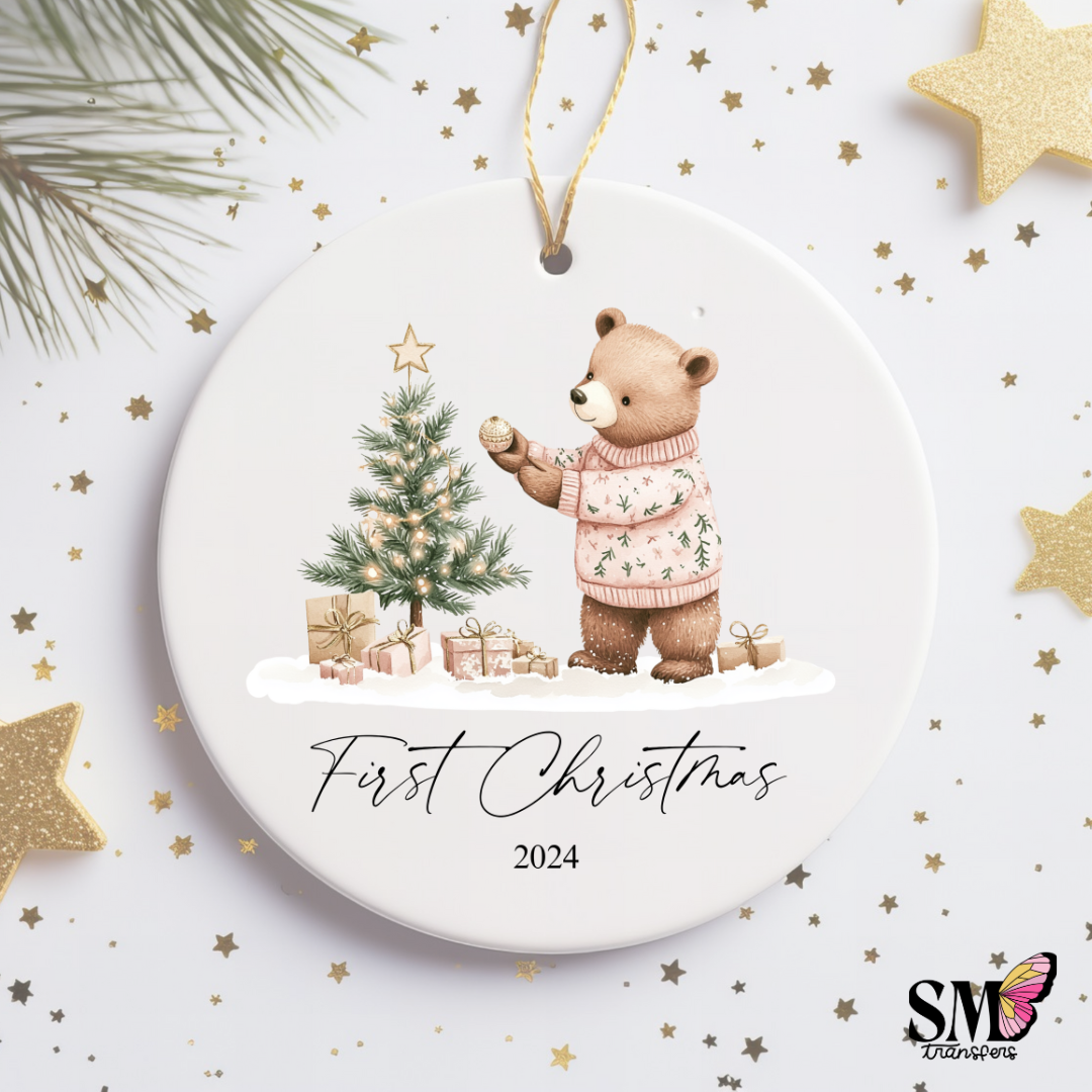 Pink Bear 1st Christmas 2024 - Ornament Decal