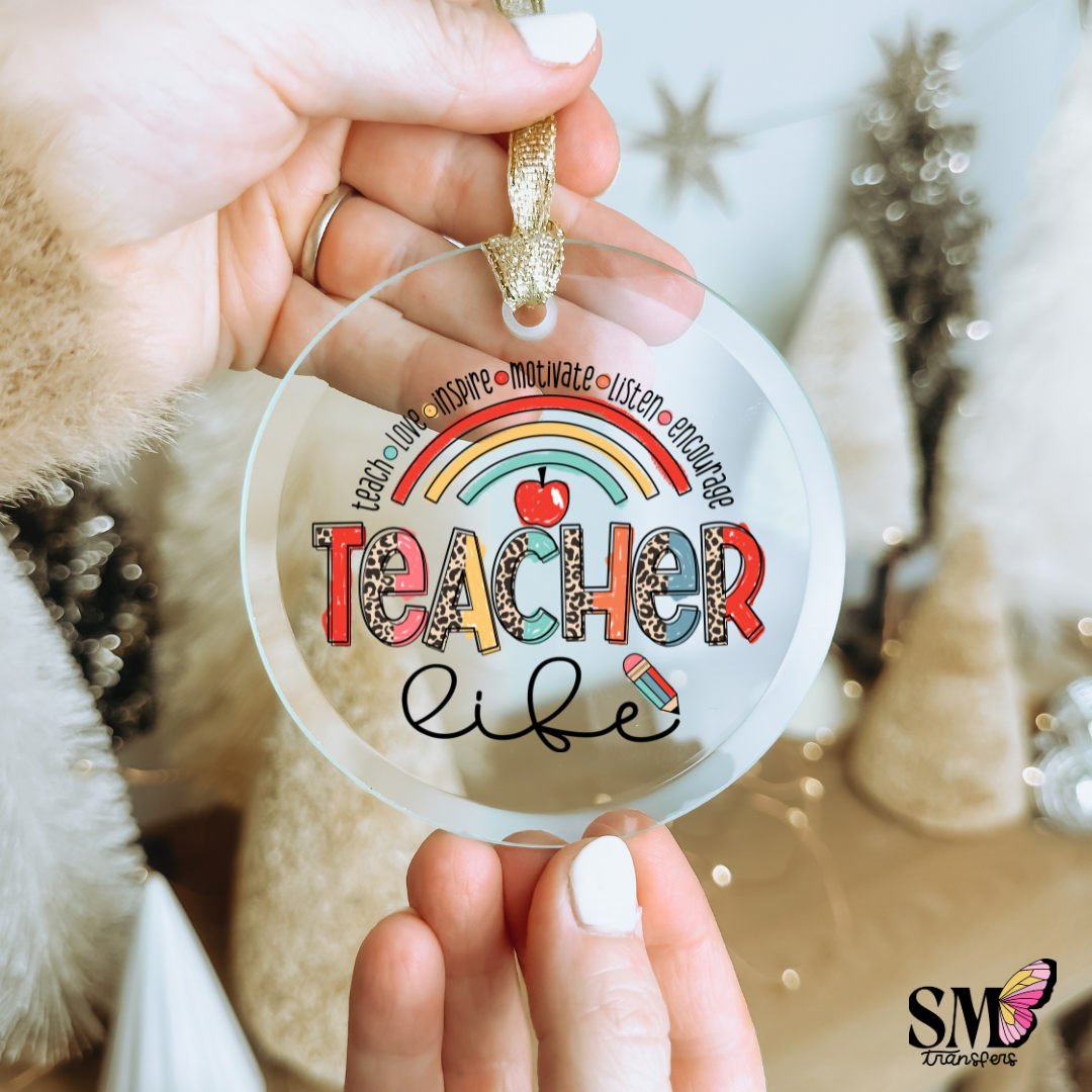 Rainbow teacher life ornament decal